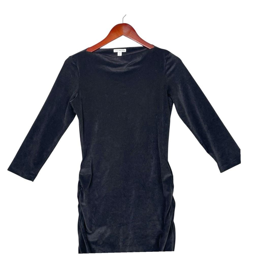 Standard James Perse Women Dress Body Con Boat Neck Velvet Ruched Black 2 Party - Picture 3 of 11